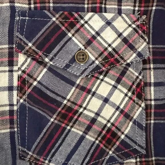 Altar’d State Shirt Button Front Blue Plaid Flannel Mixed Media Lace SZ L #2315 - Picture 8 of 15